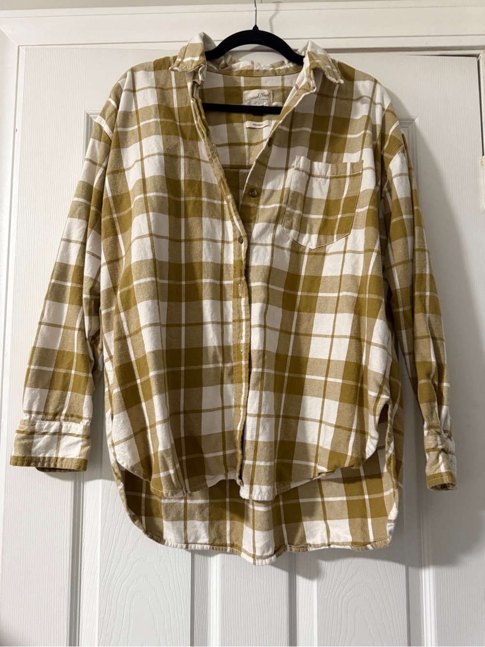 Universal Thread Mustard Yellow and White womens Plaid Button-Up Shirt